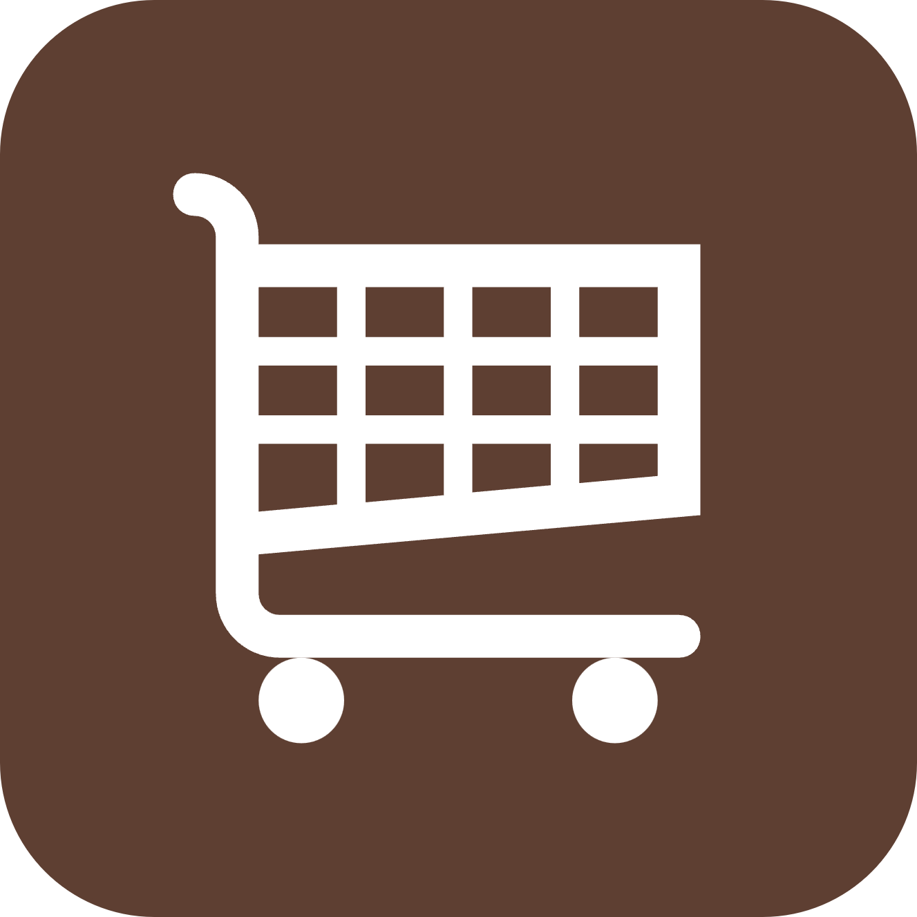 White shopping cart icon on brown rounded square